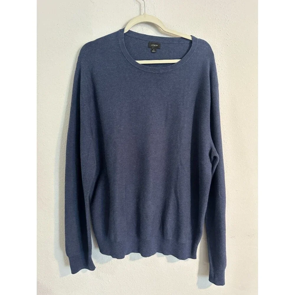 J.Crew Cotton Sweater Men Large Blue Crewneck Knit Casual Minimalist Classic
